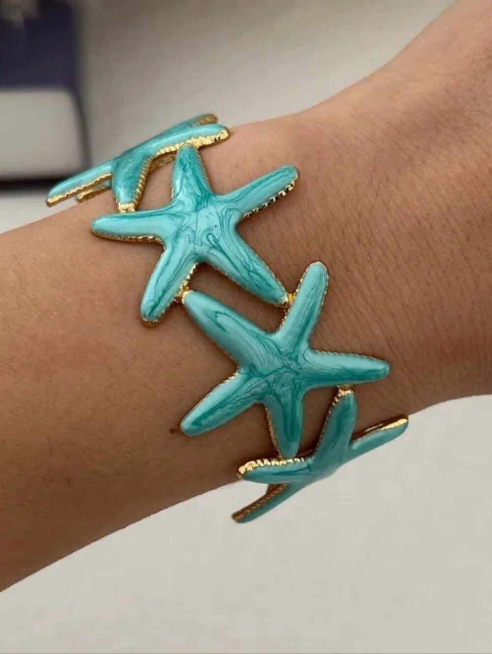 ✨ 304 Stainless Steel Gold Turquoise Starfish Cuff Bracelet Beach Ocean ✨